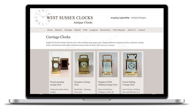 Screenshot of the West Sussex Clocks site