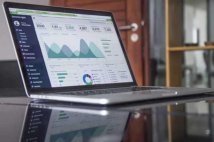A laptop with performance data graph